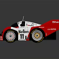 Red and White Race Car with Marlboro Shell Logos Number 11 and Large Rear Wing