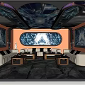 Modern Luxury KTV Interior Design With White Sofa Large Window Stylish Lighting And Unique Ceiling