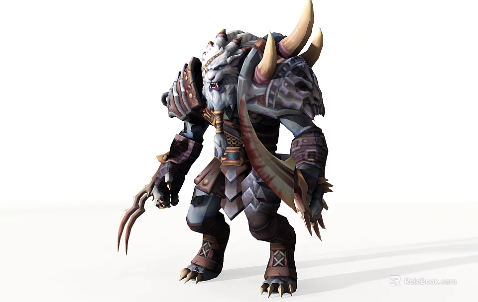 Game Fantasy Warrior Character With Large Horns Spiked Armor And Clawed Hands 3d model 