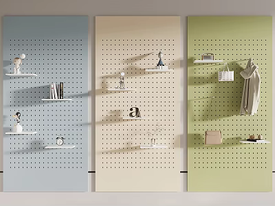 Colorful Pegboard Wall Decor With Shelves And Decorative Items For Home 3d model