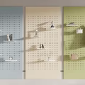 Colorful Pegboard Wall Decor With Shelves And Decorative Items For Home