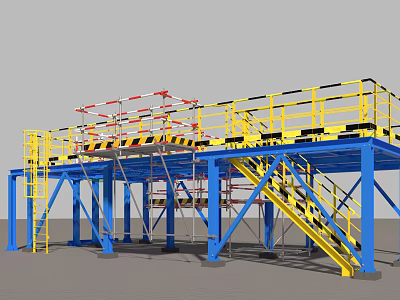 Sports Equipment Blue Yellow Steel Structure Platform With Guardrails And Stairs 3d model