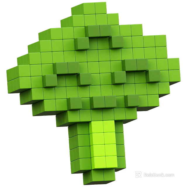 Broccoli Pixel Art 3D Digital Illustration Made Of Green Blocks 3d model 