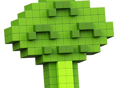 Broccoli Pixel Art 3D Digital Illustration Made Of Green Blocks 3d model