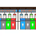 Public Facilities for Waste Sorting with Colorful Trash Bins and Classification Signs 3d model