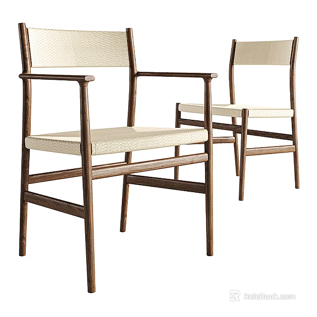Modern Leisure Chair With Wooden Frame And Light Colored Fabric Seat Backrest 3d model 