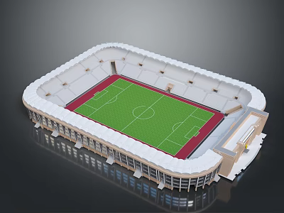 Football Stadium 3D Model with Green Grass Pitch Red Track and White Stands 3d model