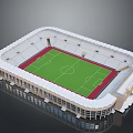 Football Stadium 3D Model with Green Grass Pitch Red Track and White Stands