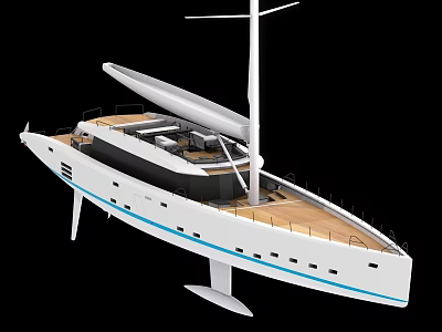 Modern Luxury Sailing Yacht Featuring White Hull Wooden Deck And Sleek Design 3d model