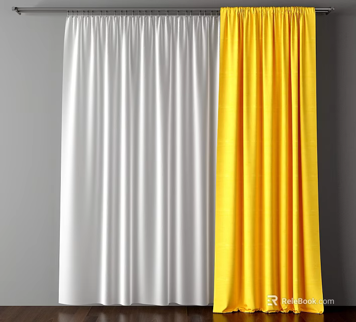 Elegant White And Yellow Curtains With Soft Texture For Home Interior Decor 3d model 
