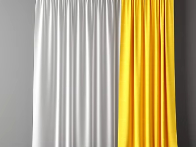 Elegant White And Yellow Curtains With Soft Texture For Home Interior Decor 3d model