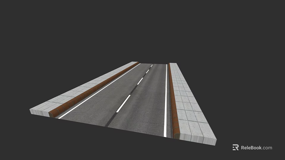 Municipal Road Structure With Two Way Lanes White Dividing Lines And Asphalt Pavement 3d model 