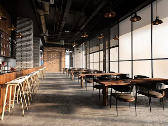 Industrial LOFT Western Restaurant Tea Restaurant Cafe Bar Dining Chair Dining Table Bar Chair Bar Stool Chandelier Wine Utensils Bar Table Ornaments 3d model