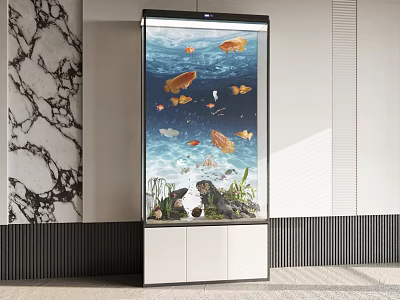 Modern Aquarium With Colorful Fish And Aquatic Decor 3d model