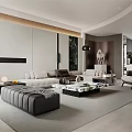Modern Living And Dining Room Interior With Sofa Coffee Table Floor Lamp And Marble Wall