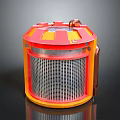 Red And Orange Cylindrical Industrial Equipment With Metal Mesh And Copper Components