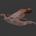 Medieval Crossbow Weapon with Wooden Handle Metal Components and Rope Binding