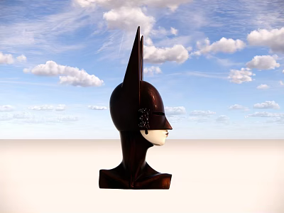 Dark Colored Shiny Helmet Against Blue Sky With White Clouds And Light Ground 3d model