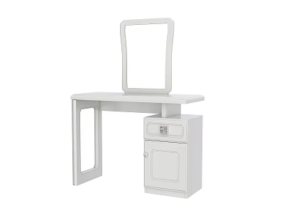 White Dressing Table with Mirror Drawer and Cabinet Storage Design 3d model