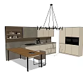 Modern Open Kitchen Interior With Light Cabinets Island Counter And Pendant Light 3d model