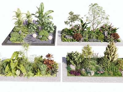 Plant combination Plant group Shrub ball Flower landscape Tree Flower pond Stone Micro-terrain landscape stone model