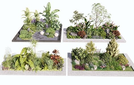 Plant combination Plant group Shrub ball Flower landscape Tree Flower pond Stone Micro-terrain landscape stone 3d model