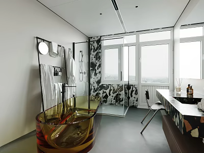Modern Bathroom Interior Design With Freestanding Tub Glass Shower And Marble Walls 3d model