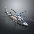 Shiny Silver Helicopter With Rotor Blades And Fuselage On Dark Reflective Background