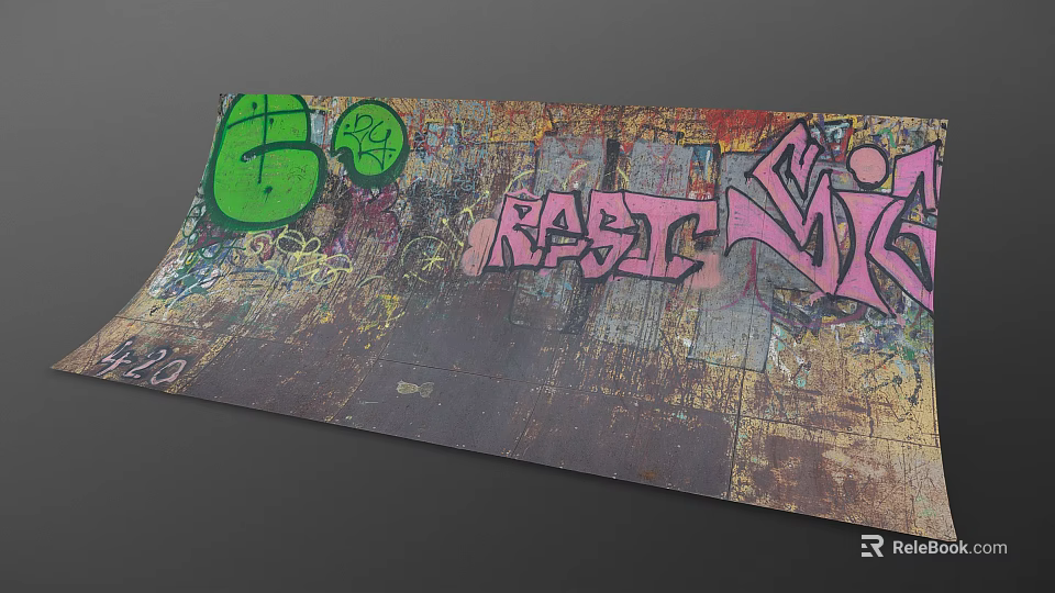 Colorful Graffiti Art On Textured Vintage Wall With Green And Pink Patterns 3d model 