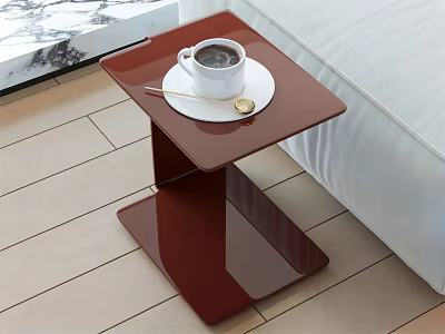 Red Modern Side Table With Coffee Cup And Spoon Next To Sofa 3d model