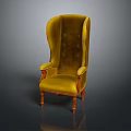 Yellow Velvet High Back Armchair With Button Tufted Design And Wooden Legs