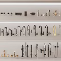 Assorted Bathroom Kitchen Faucets Display With Various Styles And Materials On Shelves 3d model
