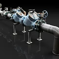 Industrial Equipment Steel Pipes Valves Flanges Mounted on Metal Supports for Fluid Control