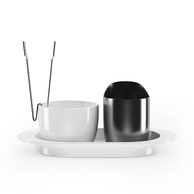 Modern Tableware Set With White Tray Black And White Cups And Metal Tongs 3d model Modern Tableware Set With White Tray Black And White Cups And Metal Tongs 3d model