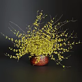 Yellow Blossom Flowers Arranged in Wooden Vase for Home Interior Decor