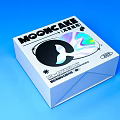 MOONCAKE Packaging Box White With Black Circle Design And Colorful Reflective Effect On Blue Background 3d model
