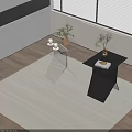 Modern Interior With Glass And Dark Side Tables Decorated With Plants Cups And Books