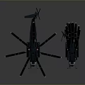 Two Black Helicopter Models Featuring Multiple Rotors And Headlights On Reflective Surface 3d model
