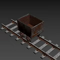 Rusty Old Mine Cart on Railway Track with Metal Wheels