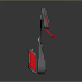 Gray Mechanical Bracket Design With Curved Arm Red Circular Base And Flat Panel