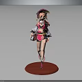 Anime Character Figurine In Pink And Red Outfit With Hat Standing On Red Base