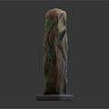 Artistic Sculptural Column with Intricate Wavy Texture Green and Brown Patterns on Square Base