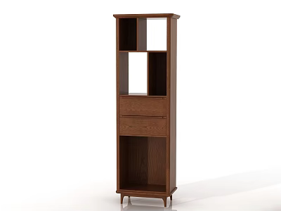 Standing Modern Tall Wooden Storage Cabinet with Open Shelves and Drawers 3d model