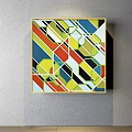 Colorful Abstract Geometric Painting With Various Shapes Hanging On Gray Wall