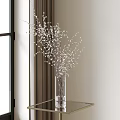 Glass Vase With White Flower Branches On Gold Frame Glass Table Near Window With Curtain