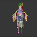 3D Anime Character In Standing Pose With Purple Hair Blue Kimono And Dragon Pattern
