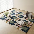 Square Area Rug With Geometric Pattern Blue Green Pink Tones For Living Room