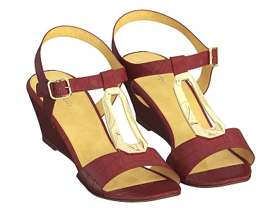 Stylish Women's Red Wedge Sandals With Crocodile Leather Yellow Soles And Gold Buckles 3d model