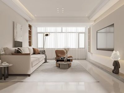 Modern Minimalist Living Dining Room Interior With Sofa TV Rug And Floor Lamp 3d model