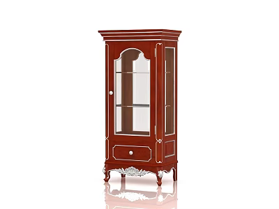 Traditional Mahogany Wine Cabinet With Glass Doors Ornate Carvings Drawer And Carved Legs 3d model